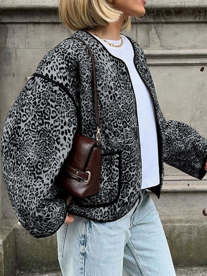 Perfee – Langärmlige Jacke mit Leopardenmuster und offener Vorderseite