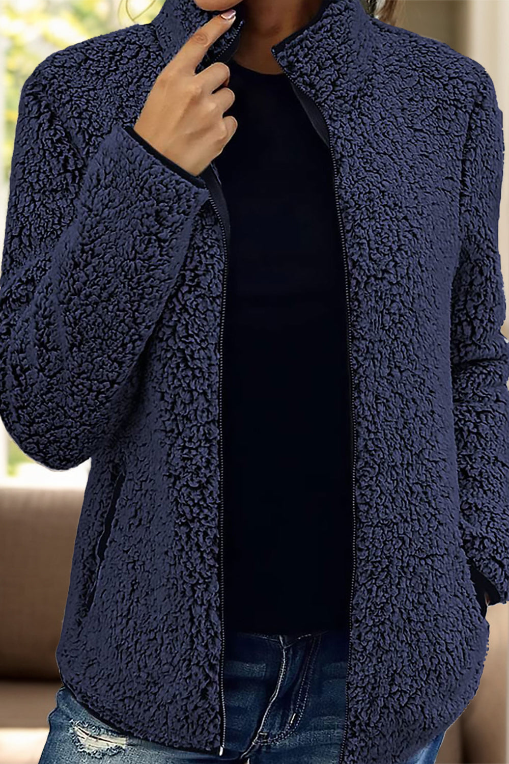 Rollkragenjacke mit Reißverschluss und Taschen