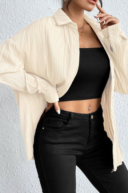 Strukturiertes Langarmhemd mit Kragen und Knopfleiste