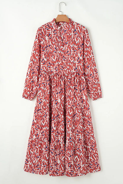 Bedrucktes Kleid mit langen Ärmeln und Kerben