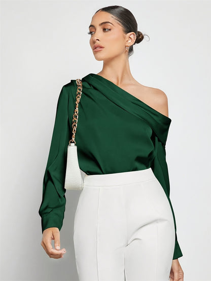 Gerüschtes One-Shoulder-Langarm-Top
