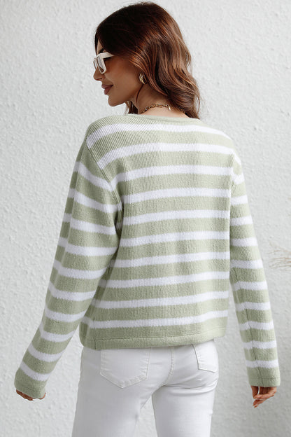 Gestreifte Strickjacke mit langen Ärmeln und Knopfleiste