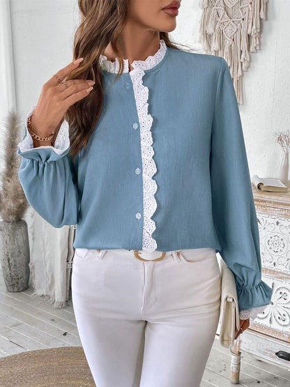 Perfee – Langärmliges Button-Down-Hemd mit Spitzendetail
