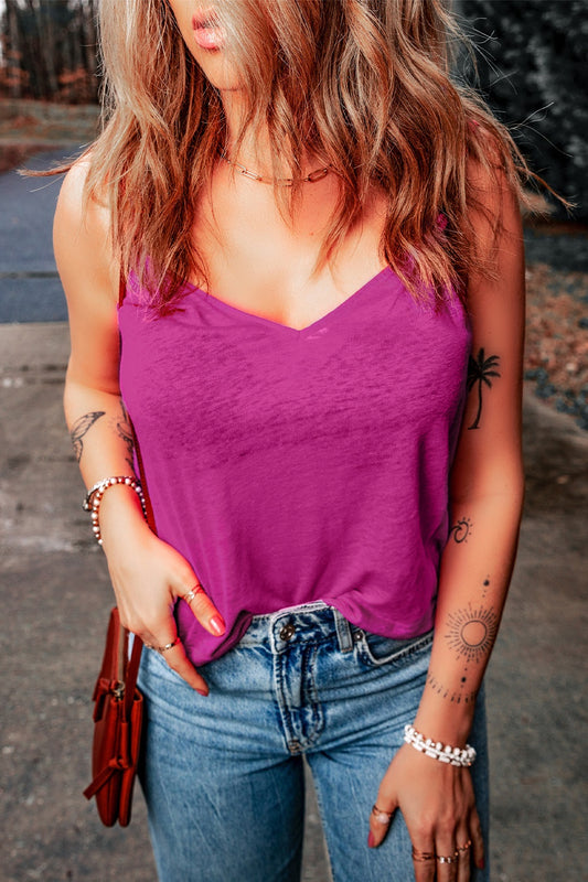 Tanktop mit V-Ausschnitt und breiten Trägern zum Binden