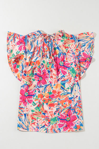 Bluse mit Flügelärmeln, Rüschen und Print