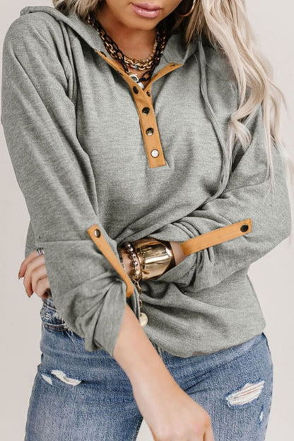 Langärmliger Hoodie mit Kordelzug und Vierteldruckknopf