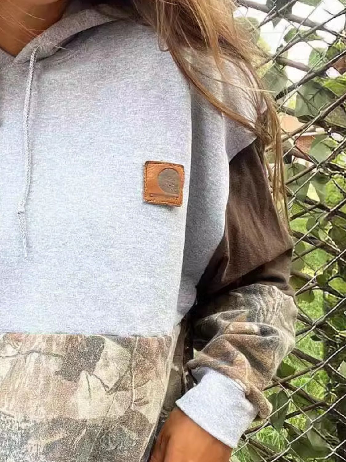 Full Size Patchwork Langarm-Hoodie mit Kordelzug