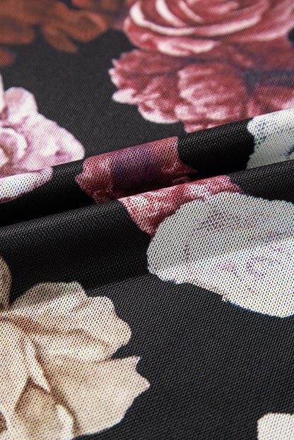 Langärmliges Netzoberteil mit Stehkragen und Blumenmuster