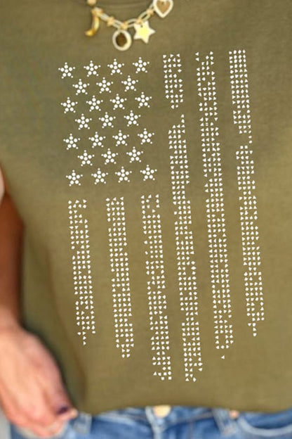 Camiseta con manga casquillo y cuello redondo con bandera de EE. UU.