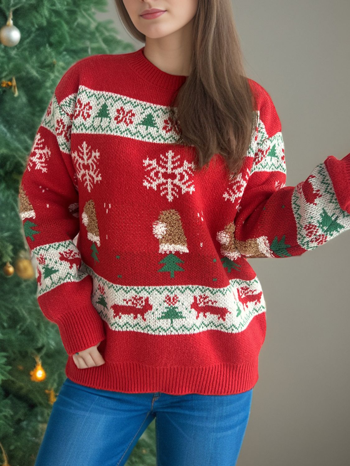 Weihnachtselement Rundhals Langarmpullover
