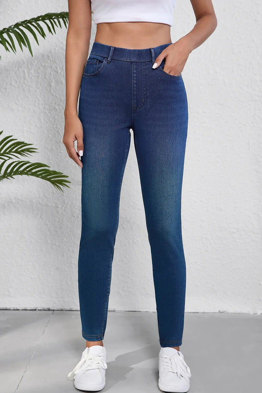 High Waist Skinny Jeans mit Taschen
