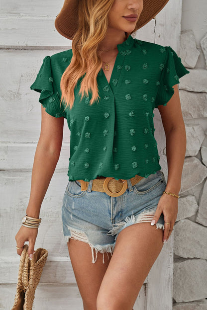 T-Shirt mit Flügelärmeln und eingekerbten Swiss Dot-Details