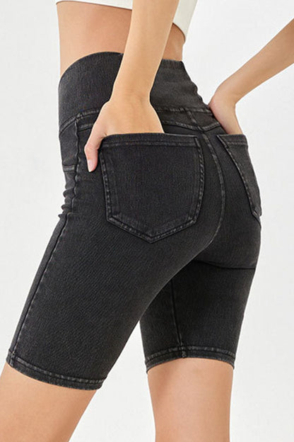 Basic Bae – Jeansshorts mit asymmetrischer Taille und Taschen