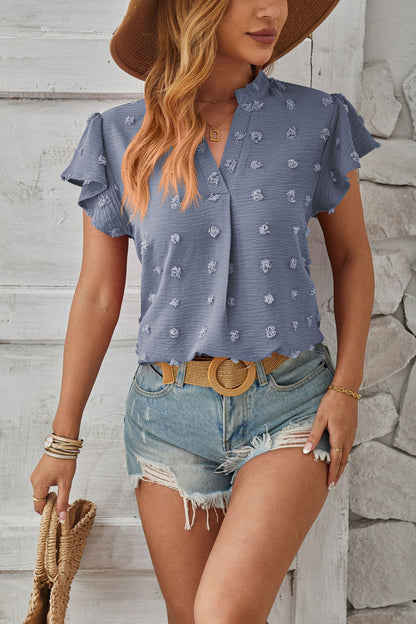 T-Shirt mit Flügelärmeln und eingekerbten Swiss Dot-Details