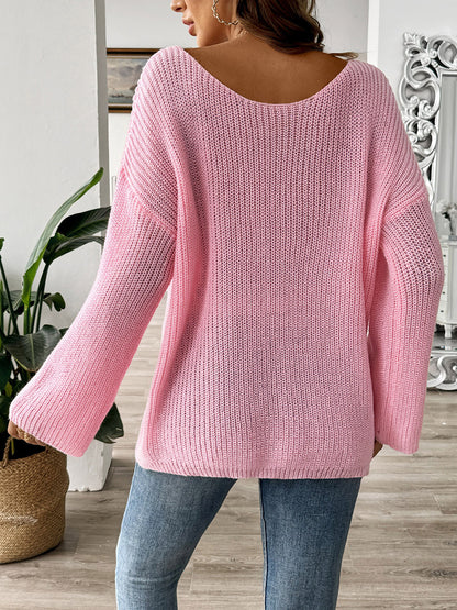Langärmliger Pullover mit U-Boot-Ausschnitt und Schleife