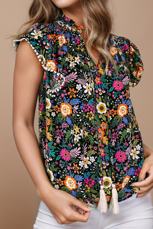 Bluse mit Flügelärmeln und Quasten-Print