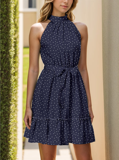 Ärmelloses Kleid im griechischen Polka Dot-Stil mit Bindeband
