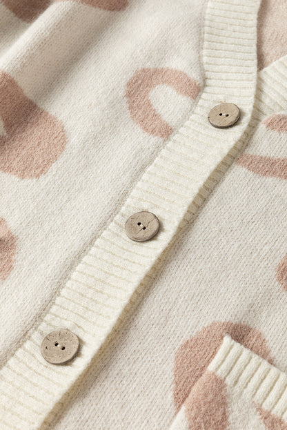 Strickjacke mit Leopardenmuster und V-Ausschnitt und Knopfleiste