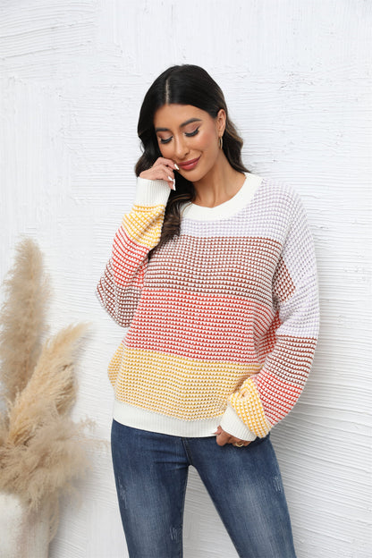 Pullover mit Waffelstrick und Engelsflügeln, Rundhalsausschnitt, überschnittenen Schultern und Farbblockdesign