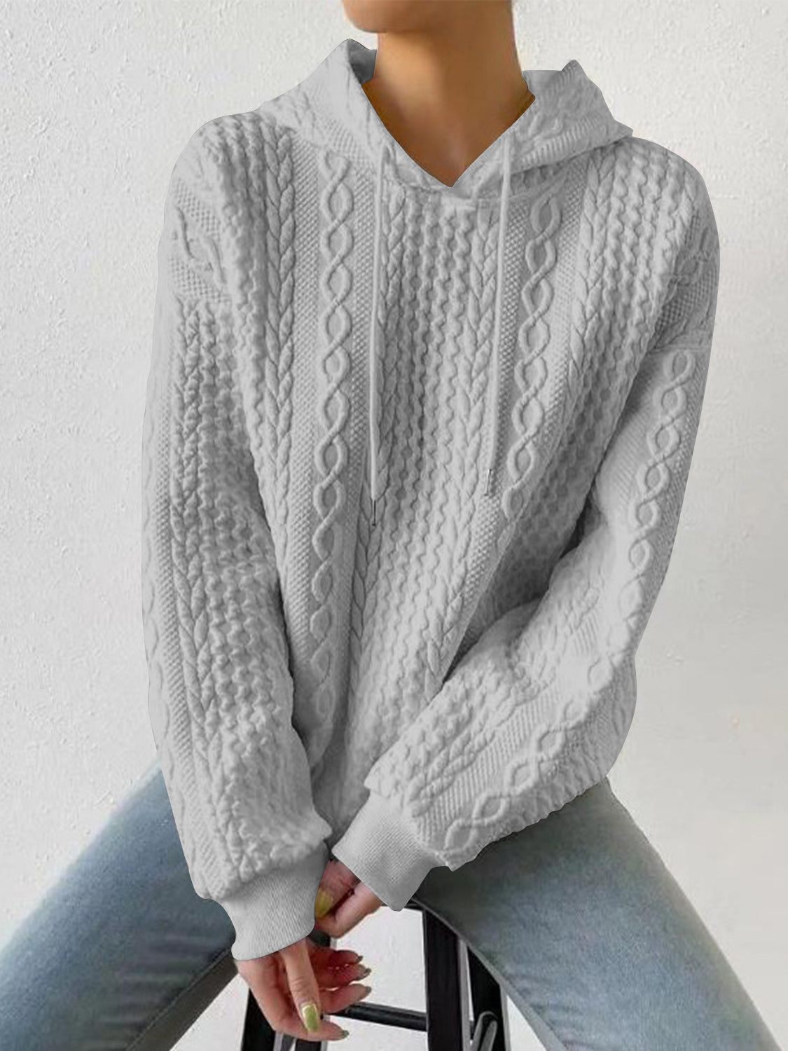 Kapuzenpullover mit überschnittener Schulter und Kordelzug