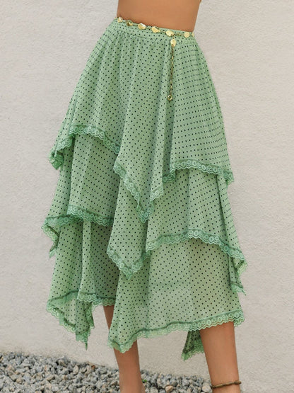 Mehrlagiger Rock mit Spitzendetail und Print