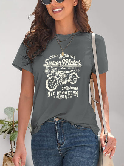 T-Shirt mit Rundhalsausschnitt und Motorrad-Grafik