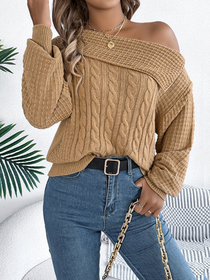 Zopfmusterpullover mit One-Shoulder-Träger und langen Ärmeln