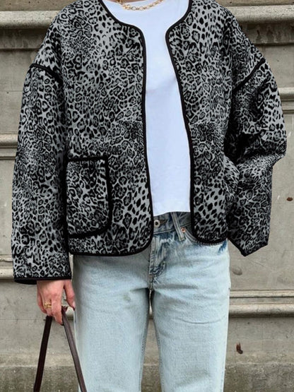 Perfee – Langärmlige Jacke mit Leopardenmuster und offener Vorderseite