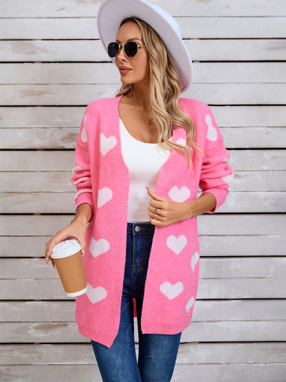 Langärmlige Strickjacke mit Engelsflügeln und Herzmuster, vorne offen