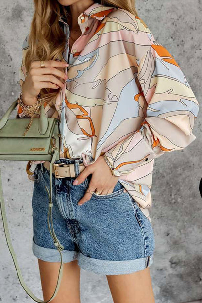 Bedrucktes Hemd mit überschnittenen Schultern und Laternenärmeln