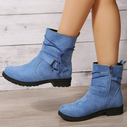 Wildlederstiefel mit seitlichem Reißverschluss und runder Zehenpartie