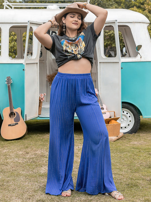 Gestreifte Hose mit weitem Bein in Übergröße