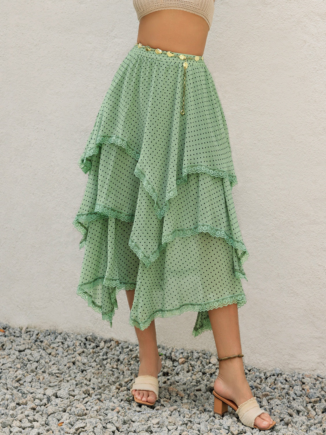 Mehrlagiger Rock mit Spitzendetail und Print