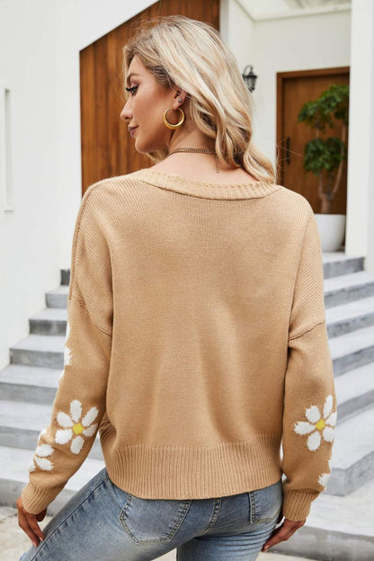 Cardigan mit geripptem Blumenbesatz und überschnittener Schulter