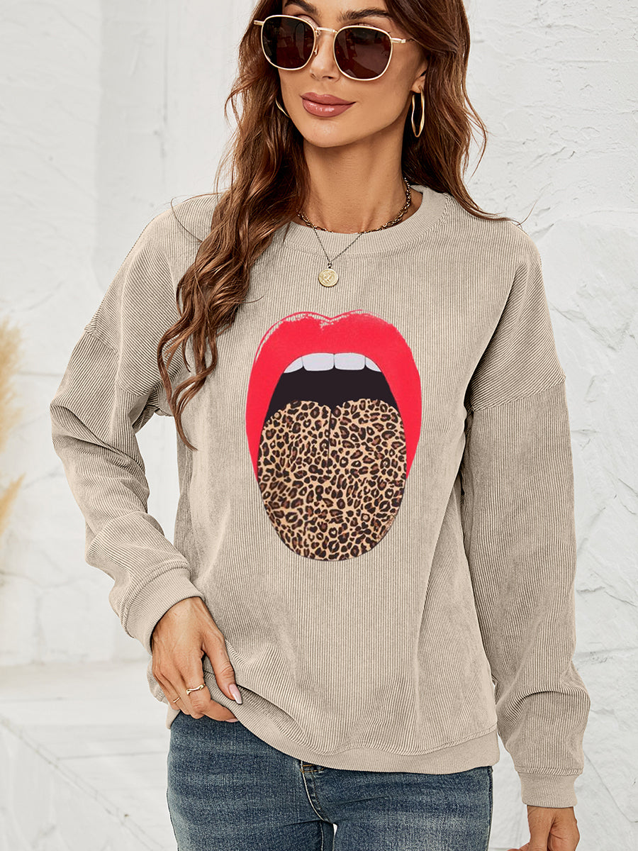 Sweatshirt mit Rundhalsausschnitt und überschnittener Schulterpartie und MAMA-Grafik