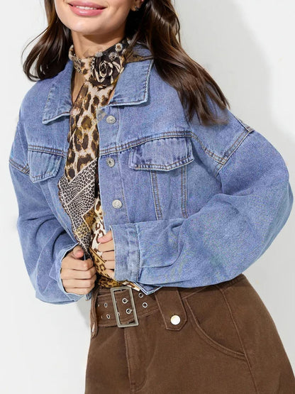 Kurzes Jeansoberteil mit Kragen, überschnittenen Schultern