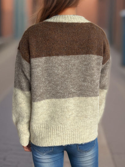 Strickjacke mit Rundhalsausschnitt und Knopfleiste in Farbblock-Optik