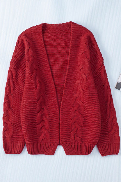 Strickjacke mit offener Vorderseite und Zopfmuster
