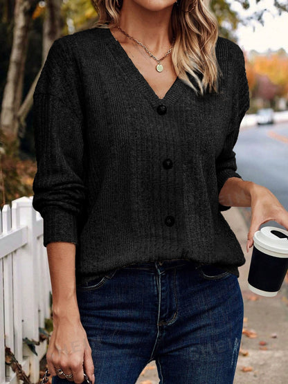 Langärmliges T-Shirt mit V-Ausschnitt