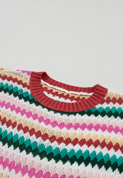 Pullover mit Rundhalsausschnitt und kurzen Ärmeln in Kontrastfarbe