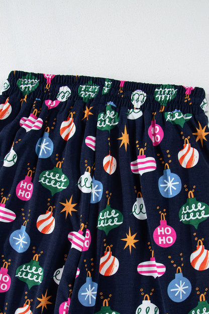 Set aus Oberteil und Hose mit Weihnachtslichter-Print und Kragen