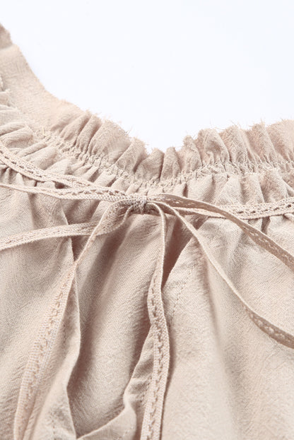 Tanktop mit Stufen-Rüschen und Bindeband am Hals