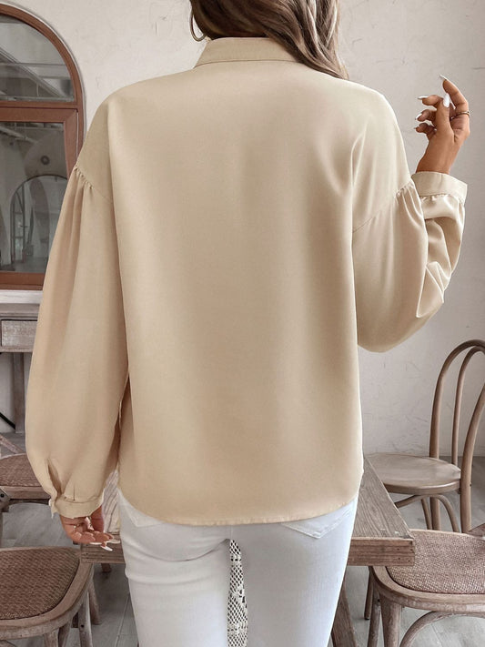 Perfee – Bedruckte Bluse mit Kerben und langen Ärmeln
