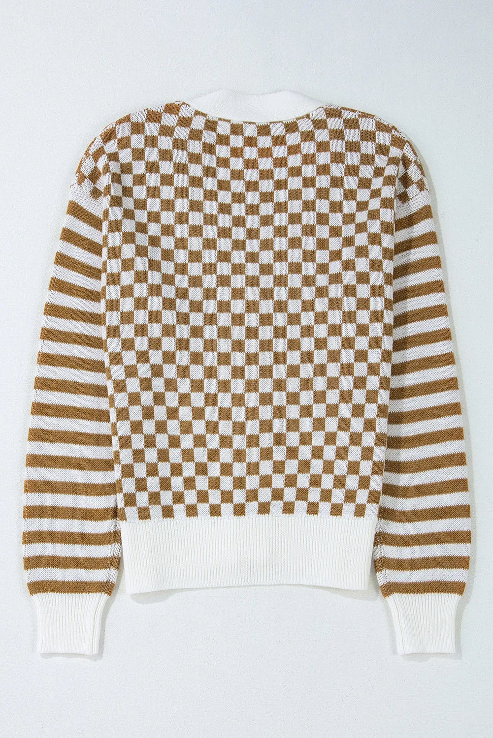 Karierter Cardigan mit V-Ausschnitt und langen Ärmeln