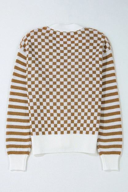 Karierter Cardigan mit V-Ausschnitt und langen Ärmeln