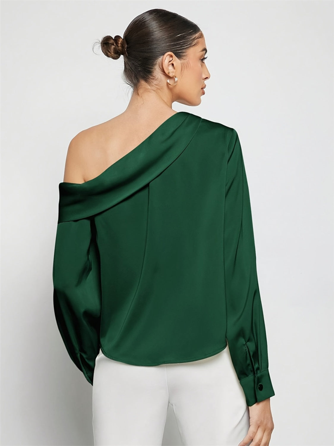 Gerüschtes One-Shoulder-Langarm-Top
