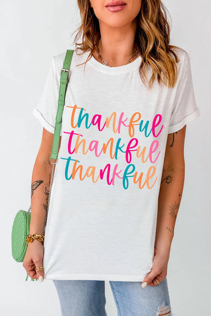 THANKFUL T-Shirt mit Rundhalsausschnitt und kurzen Ärmeln in voller Größe