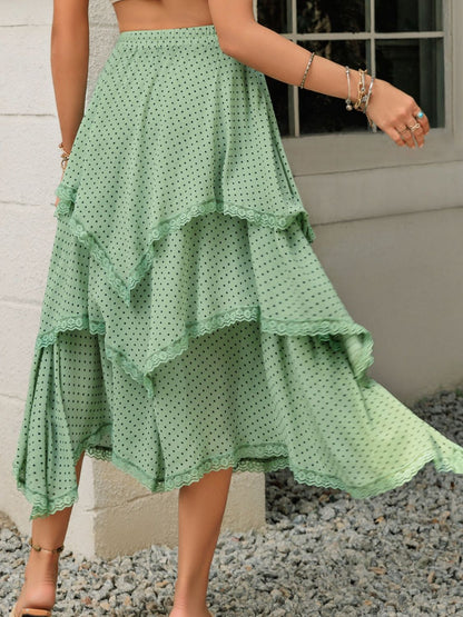 Mehrlagiger Rock mit Spitzendetail und Print