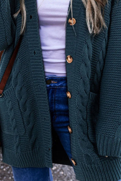 Langärmlige Strickjacke mit Zopfmuster und Knopfleiste