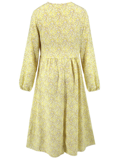 Langärmliges Midikleid mit Blumenmuster und V-Ausschnitt